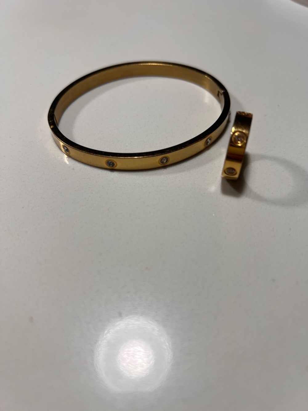 Gold Crystal Accent Bangle and Ring Set - Women Jewelry